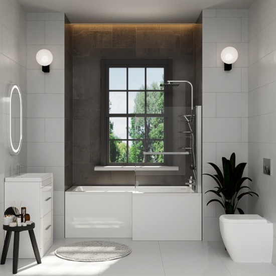 Patello 60 White L Shaped Shower Bath Suite