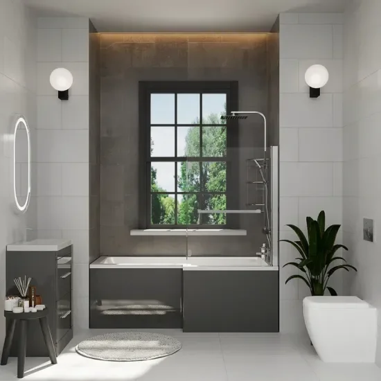 Patello 60 Grey L Shapped Shower Bath Suite