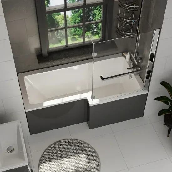 Patello 60 Grey L Shapped Shower Bath Suite