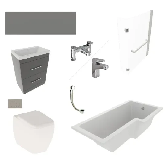 Patello 60 Grey L Shapped Shower Bath Suite Patello 60 Grey L Shapped Shower Bath Suite