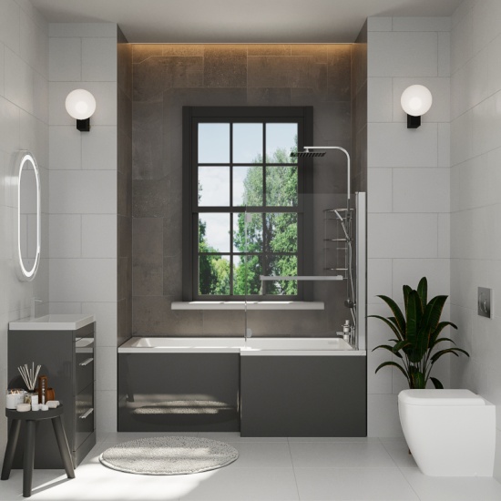 Patello 60 Grey L Shapped Shower Bath Suite