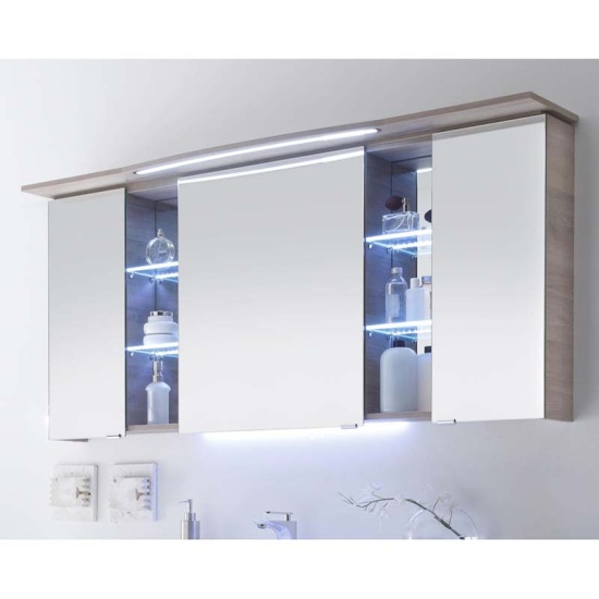 Contea Bathroom Mirror Cabinet 3 Double-Mirrored Doors with Illuminated Canopy and Power Outlet Extra Product Image For Contea Illuminated Bathroom Cabinet with Mirror and 3 Double Mirrored Doors 2