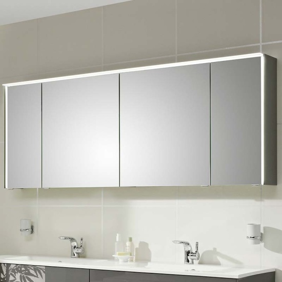 Solitaire 6010 Mirror Cabinet: LED Canopy & Side Lights, 1 to 4 Doors, Glass Shelves, Power Outlet (Various Sizes) Extra Product Image For Solitaire 6010 Bathroom Mirror Cabinet with LED Canopy Lights