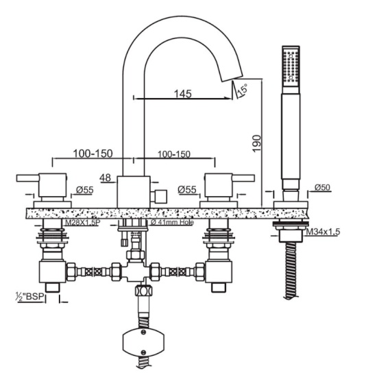 Florentine 4-Hole Bath & Shower Mixer, Deck Mounted, LP 0.3