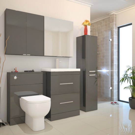 Patello Grey Wall Cabinet with Glass Shelves Extra Product Image For Patello Grey 2 Door Wall Cabinet Glass Shelves 2