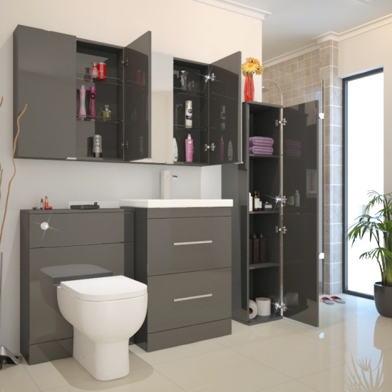 Patello Grey Wall Cabinet with Glass Shelves Extra Product Image For Patello Grey 2 Door Wall Cabinet Glass Shelves 3