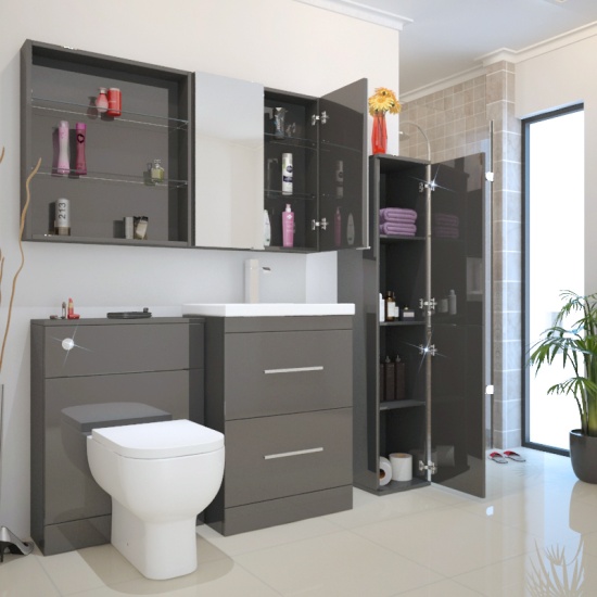 Patello Grey 2 Door Mirror Cabinet Glass Shelves Extra Product Image For Patello Grey 2 Door Bathroom Mirror Cabinet Glass Shelves 3