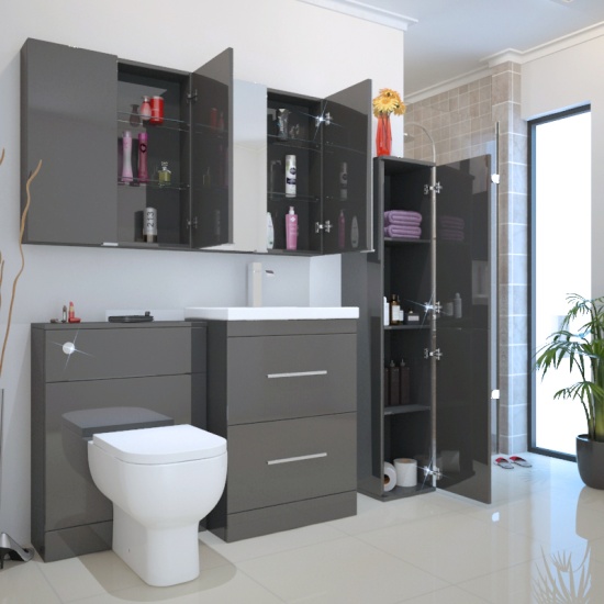 Patello Grey 2 Door Mirror Cabinet Glass Shelves Extra Product Image For Patello Grey 2 Door Bathroom Mirror Cabinet Glass Shelves 2