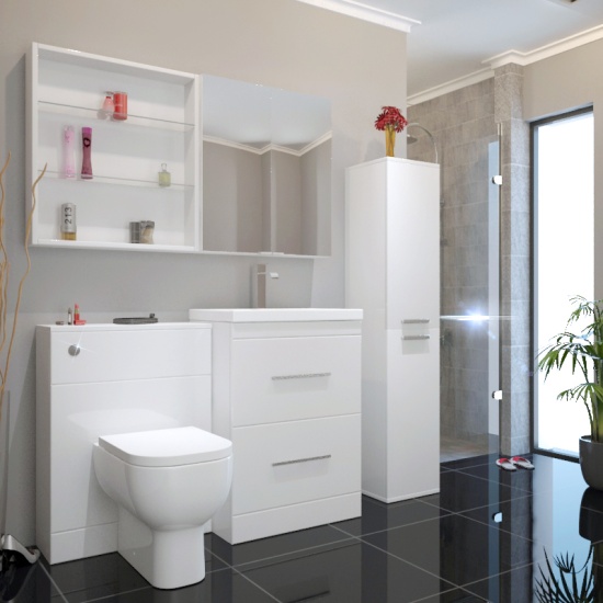 Patello White 2 Door Mirror Cabinet with Glass Shelves Extra Product Image For Patello White 2 Door Bathroom Cabinet with Mirror and Glass Shelves 4