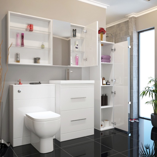 Patello White 2 Door Mirror Cabinet with Glass Shelves Extra Product Image For Patello White 2 Door Bathroom Cabinet with Mirror and Glass Shelves 3