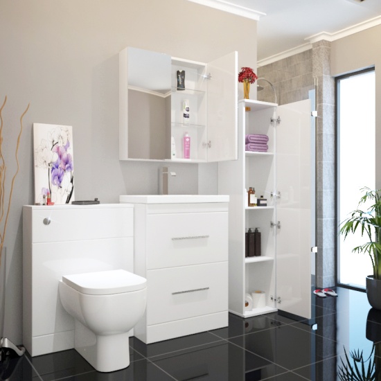 Patello White 2 Door Mirror Cabinet with Glass Shelves Extra Product Image For Patello White 2 Door Bathroom Cabinet with Mirror and Glass Shelves 2