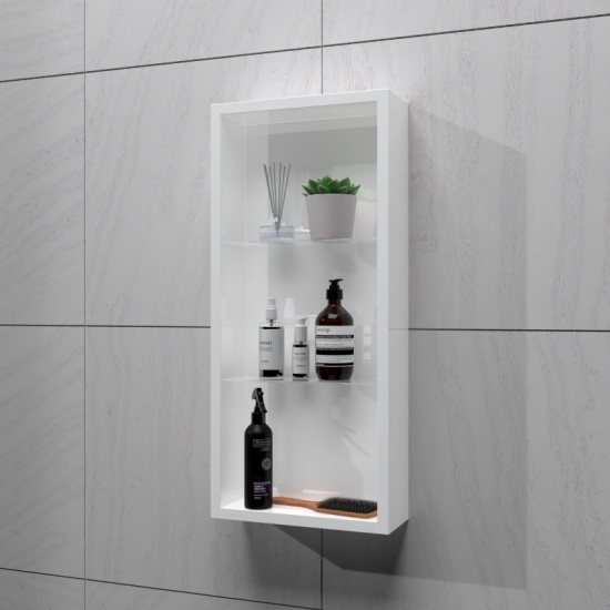 White glass shelf bathroom cabinet