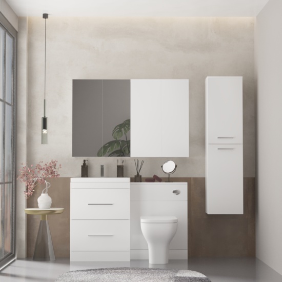 Patello Bathrooom Furniture Suite with Mirror cabinet and Wall storage Luxurious