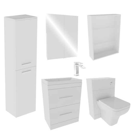Patello Bathroom Furniture Suite with Mirror Cabinet & Shelf Storage Extra Product Image For Patello Bathroom Furniture Suite With Mirror Cabinet & Shelf Storage 3