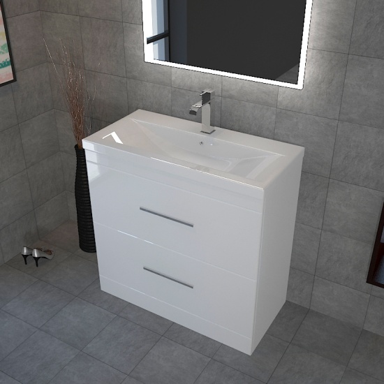 Patello 800mm Freestanding White Gloss Vanity Unit and Basin Extra Product Image For Patello 800Mm Freestanding White Gloss Vanity Unit And Basin 2