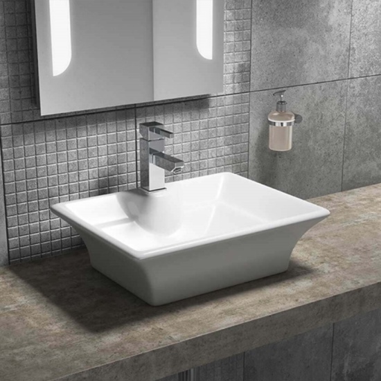 Flared Rectangular 490mm Vessel 1 Tap Hole Wash Basin