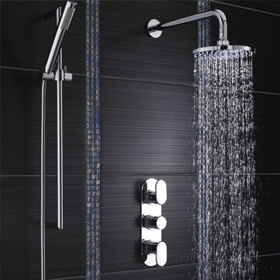 Chrome Reign Therm Triple Valve with Diverter Rect