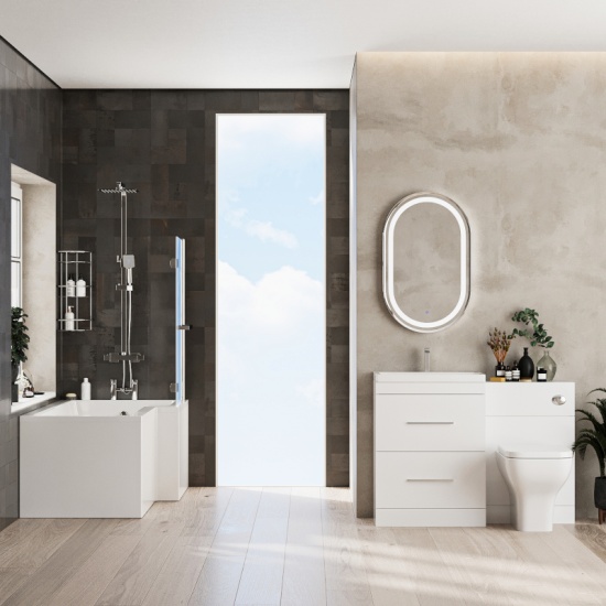 Patello White Shower L shape Bath Suite