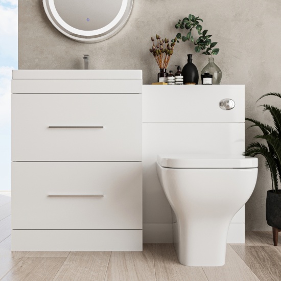 L shape Patello White Shower Bath Suite incl 2 Drawer Basin Unit, Toilet & Cabinet Taps & Panels  Extra Product Image For L Shape Patello White Shower Bath Suite Incl 2 Drawer Basin Unit Toilet And Cabinet Taps And Panels 3