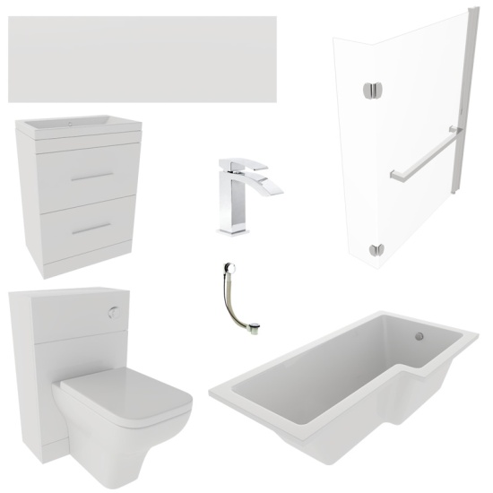 L shape Patello White Shower Bath Suite incl 2 Drawer Basin Unit, Toilet & Cabinet Taps & Panels  Extra Product Image For L Shape Patello White Shower Bath Suite Incl 2 Drawer Basin Unit Toilet And Cabinet Taps And Panels 3