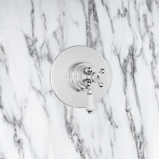 Bayswater Round Dual Thermostatic Concealed Valve With White Indices