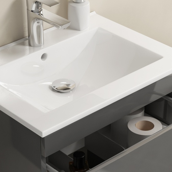 Pemberton 600mm Freestanding Handleless Grey Vanity Unit with Ceramic Basin Extra Product Image For Pemberton 600Mm Freestanding Handleless Grey Vanity Unit With Ceramic Basin 3