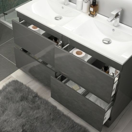 Pemberton 1200mm Freestanding Modern Double-Basin Grey Vanity Unit - Handleless Design Extra Product Image For Pemberton 1200Mm Freestanding Modern Double-Basin Grey Vanity Unit - Handleless Design 2