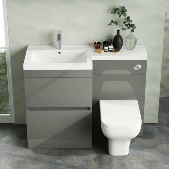 Pemberton Grey 1100 Space Saving Ensuite Sink and Toilet Cabinet