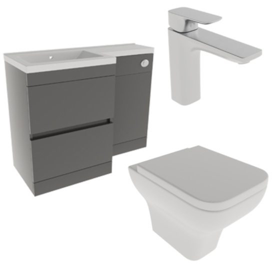 Pemberton 1100 Space Saving Ensuite Sink and Toilet Cabinet Pemberton Grey 1100 Space Saving Ensuite Sink and Toilet Cabinet