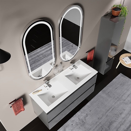Pemberton Anthracite Double Basin Unit Wall Hung 4 Drawers Pemberton Anthracite Double Basin Unit Wall Hung 4 Drawers