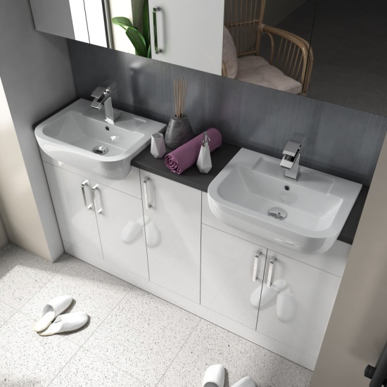 Oliver 1500 Fitted Furniture: Double Basin Vanity Unit, Storage & Mirror Cabinets 1500 DOUBLE BASIN SUITE FITTED FURNITURE OLIVER