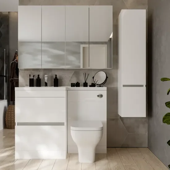 Pemberton L shape Bath Bathroom Furniture Suite White