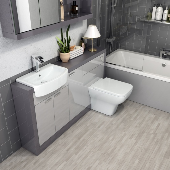 Grove 1500 Vanity Suite and Straight Shower Bath Platinum Grey