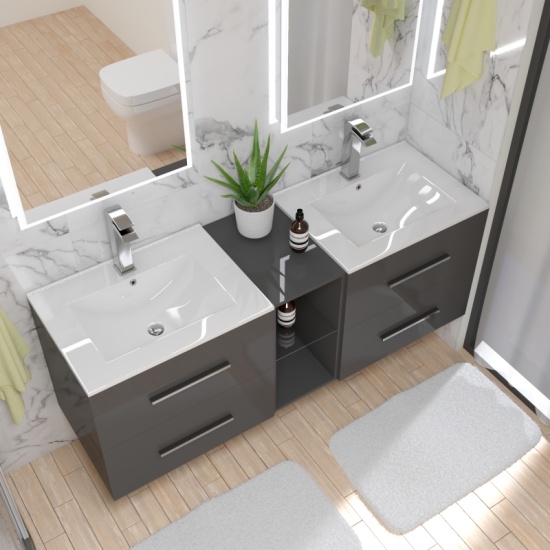 Sonix Grey Shower Suite Wall Hung 1500 Double Vanity Shower Toilet
