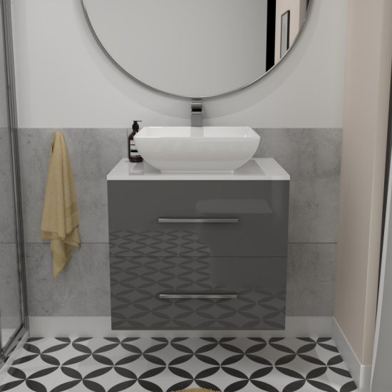 Sonix Grey Shower Suite Wall Hung 600 Countertop Basin Vanity Shower Toilet