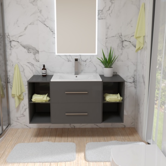 Sonix Grey Shower Suite Wall Hung 1200 Vanity Storage Quad Shower Toilet