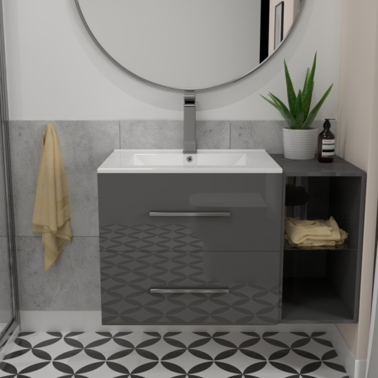 Sonix Grey Shower Suite Wall Hung 900 Vanity Quadrant Shower Toilet