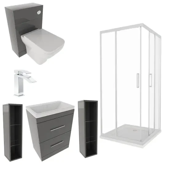 Patello Grey Shower Suite 1000 Vanity Storage Corner Shower BTW Toilet Patello Grey Shower Suite 1000 Vanity Storage Corner Shower BTW Toilet