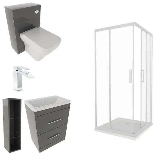 Patello Grey Shower Suite 1400 Vanity Storage BTW Toilet Corner Shower Patello Grey Shower Suite 1400 Vanity Storage BTW Toilet Corner Shower