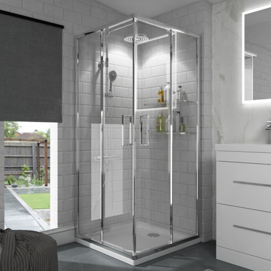 Patello White Shower Suite 1400 Vanity Storage Corner Shower Toilet Unit Pan