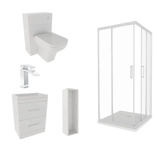 Patello White Shower Suite 1400 Vanity Storage Corner Shower Toilet Unit Pan Patello White Shower Suite 1400 Vanity Storage Corner Shower Toilet Unit Pan