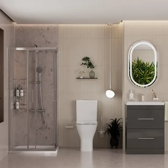 Patello Grey Shower Suite 600 Vanity Corner Shower Close Coupled Toilet