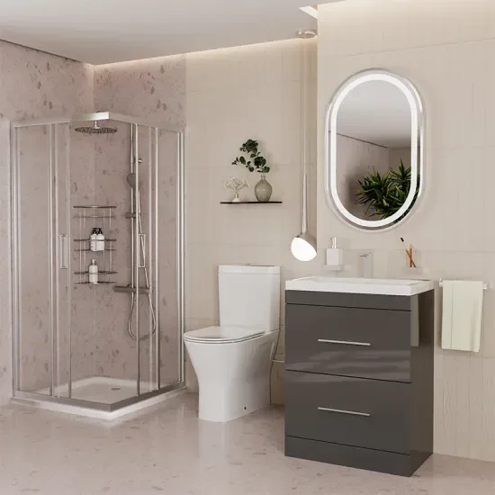 Patello Grey Shower Suite 600 Vanity Corner Shower Close Coupled Toilet