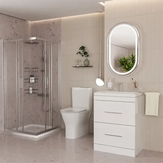 Patello White Shower Suite 600 Vanity Corner Shower Close Coupled Toilet