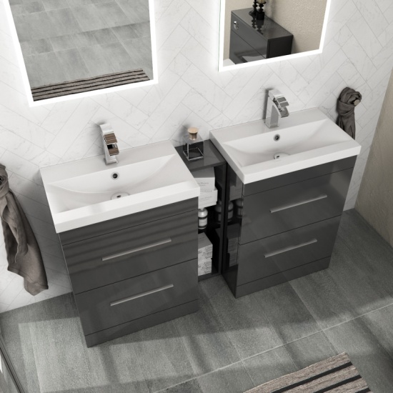 Patello Grey Shower Suite 1400 Double Vanity Storage Corner Shower WC Toilet Unit