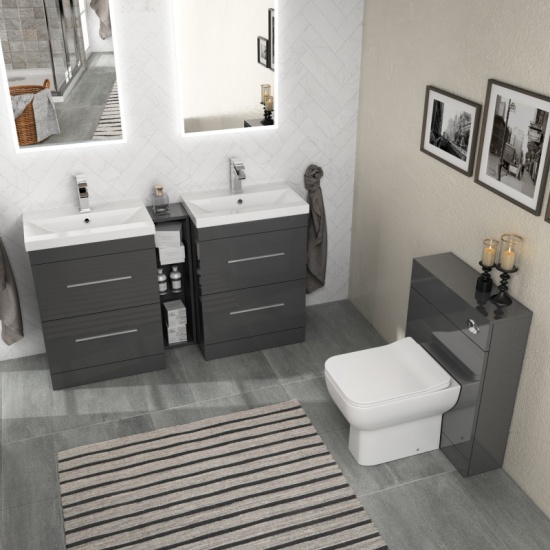 1400mm Double Bathroom Vanity Unit with Draws and Toilet  Double Vanity Bathroom Furniture with Toilet