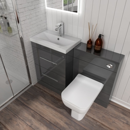 Patello Grey Shower Suite 1200 Combination Vanity Toilet Corner Shower