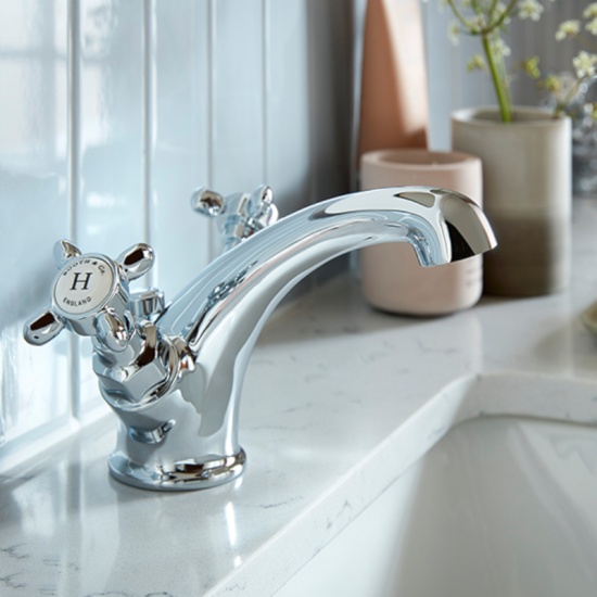 Axbridge Traditional Basin Tap Mono Mixer, Crosshead, Waste Included, Chrome or Nickel Finish