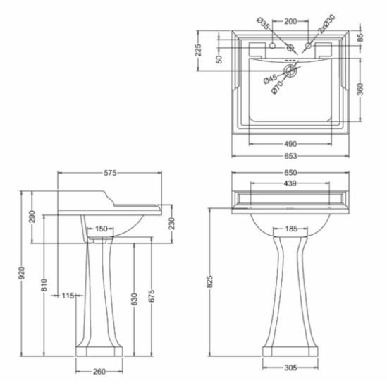 Burlington Jet Black 650 Basin Pedestal