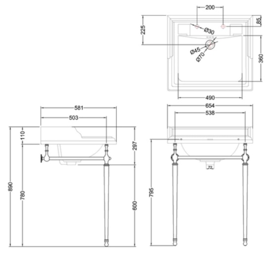 Burlington Jet Black 650 Washstand Basin